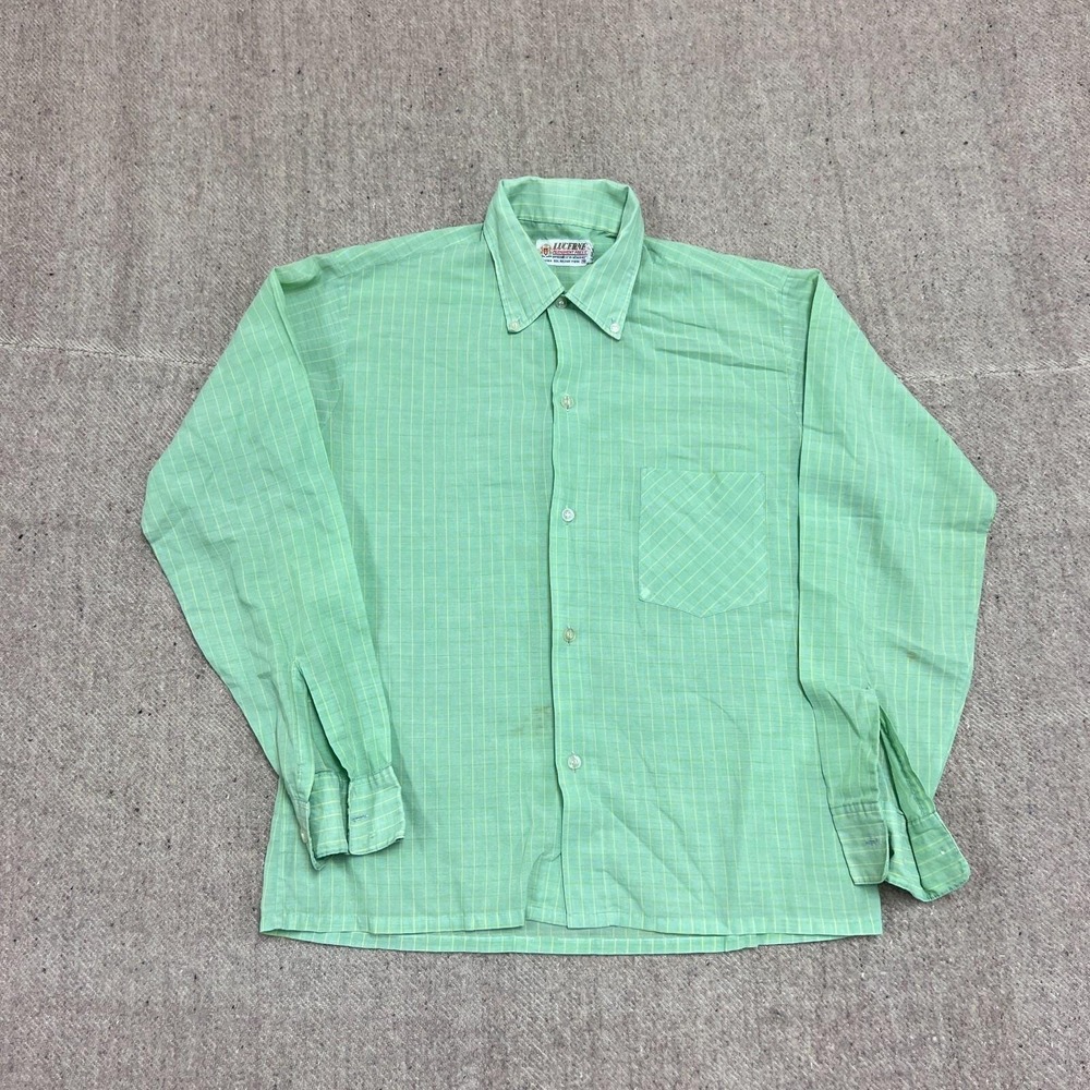 Vintage Lucerne Button Up Shirt Mens Small Green 1960s Long Sleeve